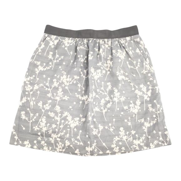 LOFT Ann Taylor Floral Print Silk Blend Mini Skirt Size 2 Womens Gray White XS - Picture 1 of 7